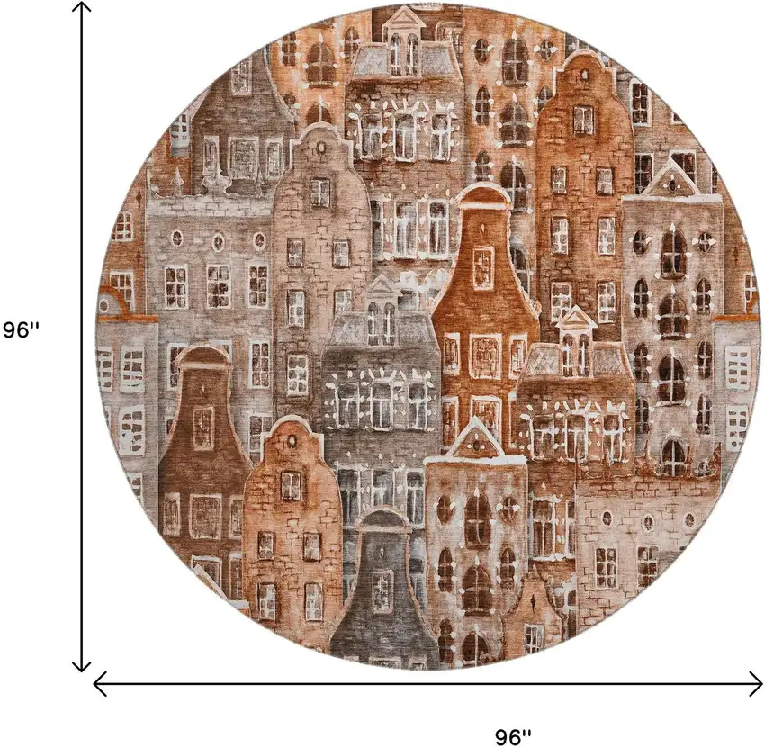 8' Chili Red Gray And Ivory Abstract Geometric Washable Round Rug With UV Protection Photo 3