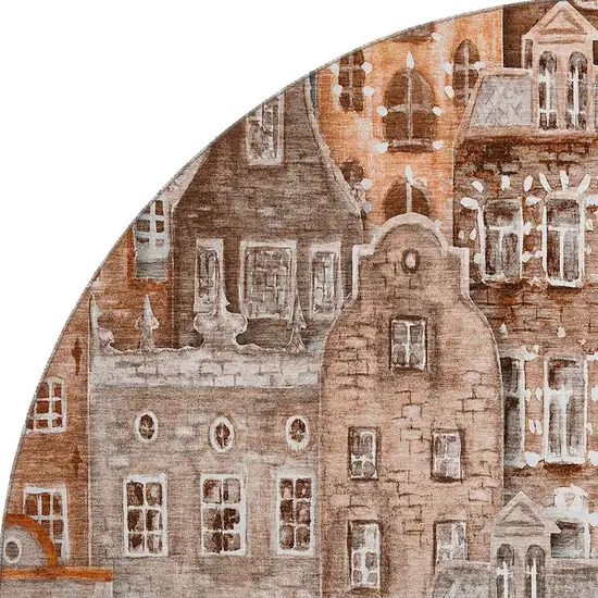 8' Chili Red Gray And Ivory Abstract Geometric Washable Round Rug With UV Protection Photo 5