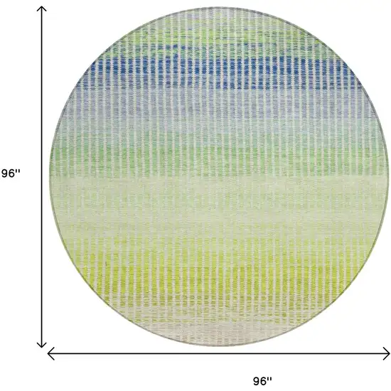 8' Chili Red Green And Blue Round Striped Washable Indoor Outdoor Area Rug Photo 3