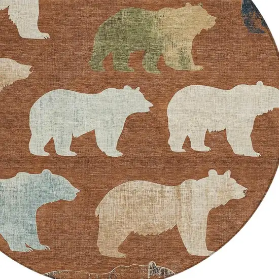 8' Chili Red Ivory And Beige Round Animal Print Washable Indoor Outdoor Area Rug Photo 7