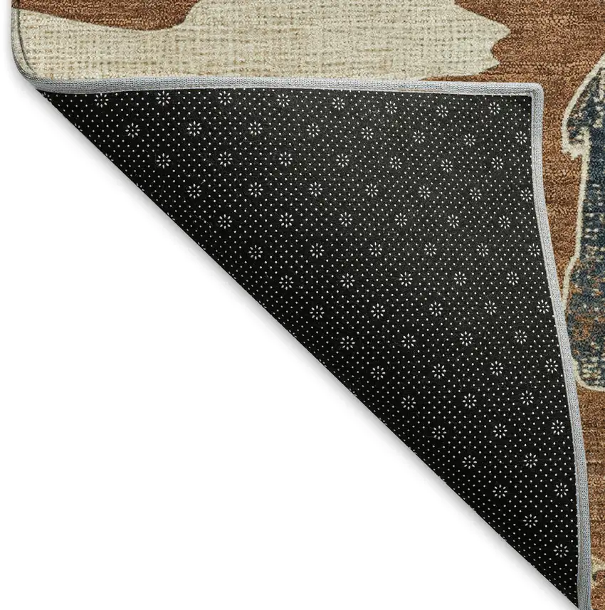 8' Chili Red Ivory And Beige Round Animal Print Washable Indoor Outdoor Area Rug Photo 5