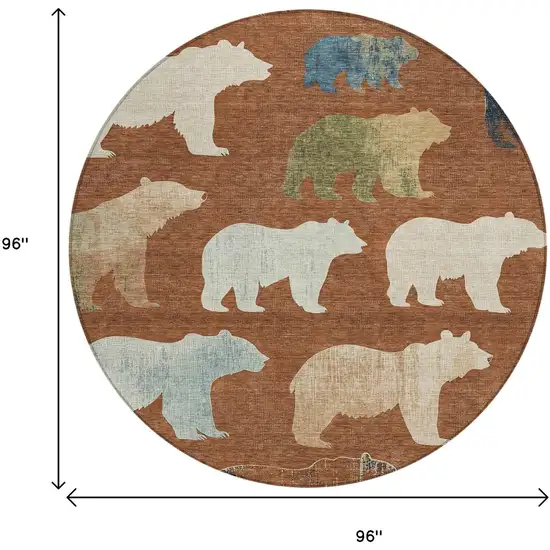 8' Chili Red Ivory And Beige Round Animal Print Washable Indoor Outdoor Area Rug Photo 3