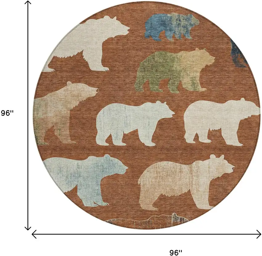 8' Chili Red Ivory And Beige Round Animal Print Washable Indoor Outdoor Area Rug Photo 3