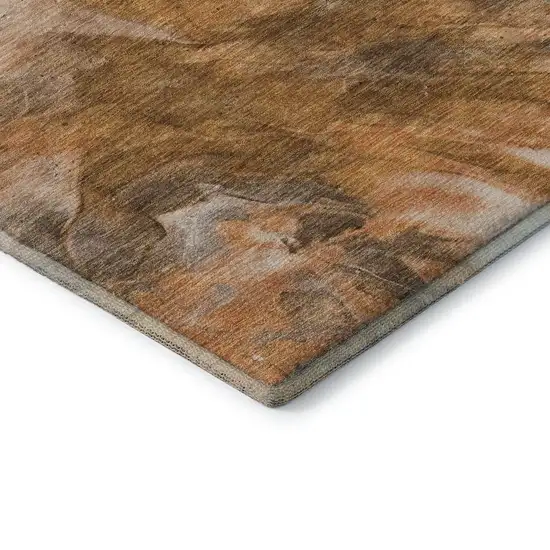 8' Chili Red Ivory And Copper Abstract Washable Round Rug With UV Protection Photo 7