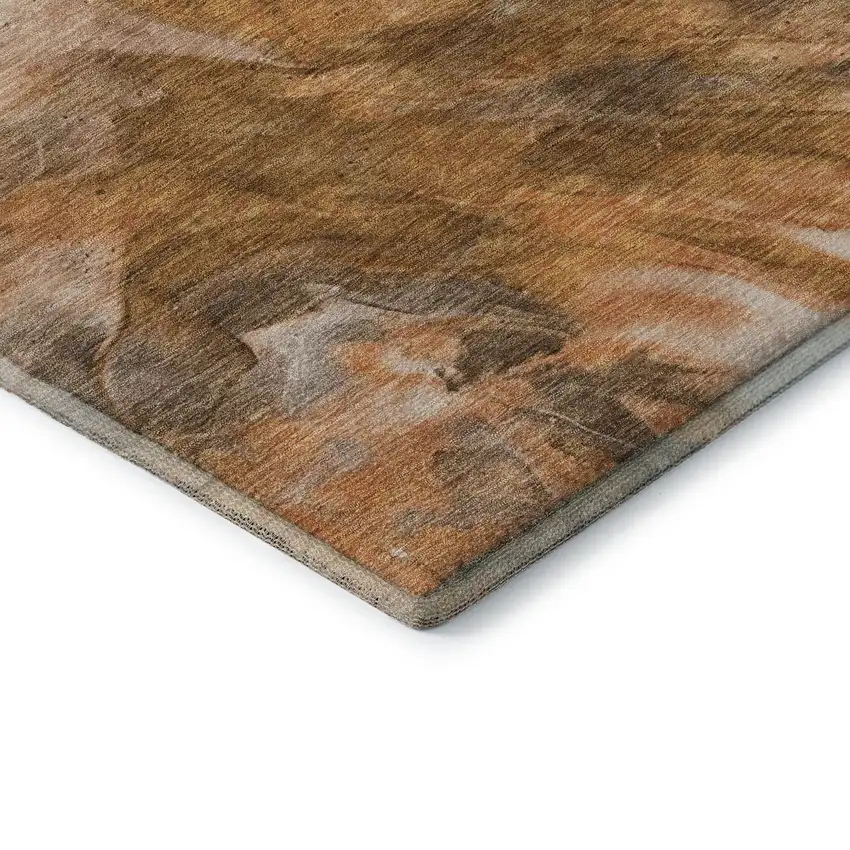 8' Chili Red Ivory And Copper Abstract Washable Round Rug With UV Protection Photo 7