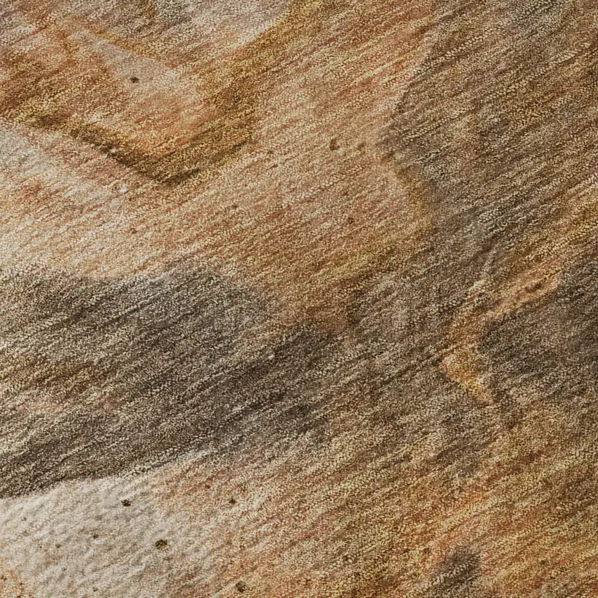 8' Chili Red Ivory And Copper Abstract Washable Round Rug With UV Protection Photo 9