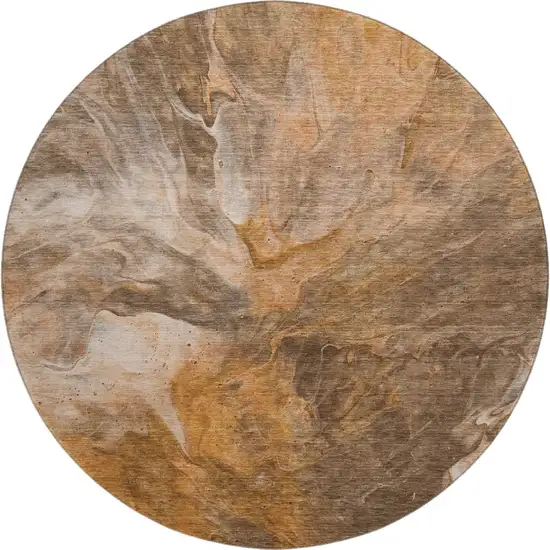 8' Chili Red Ivory And Copper Abstract Washable Round Rug With UV Protection Photo 1