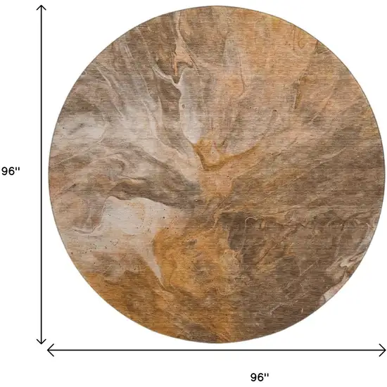 8' Chili Red Ivory And Copper Abstract Washable Round Rug With UV Protection Photo 3