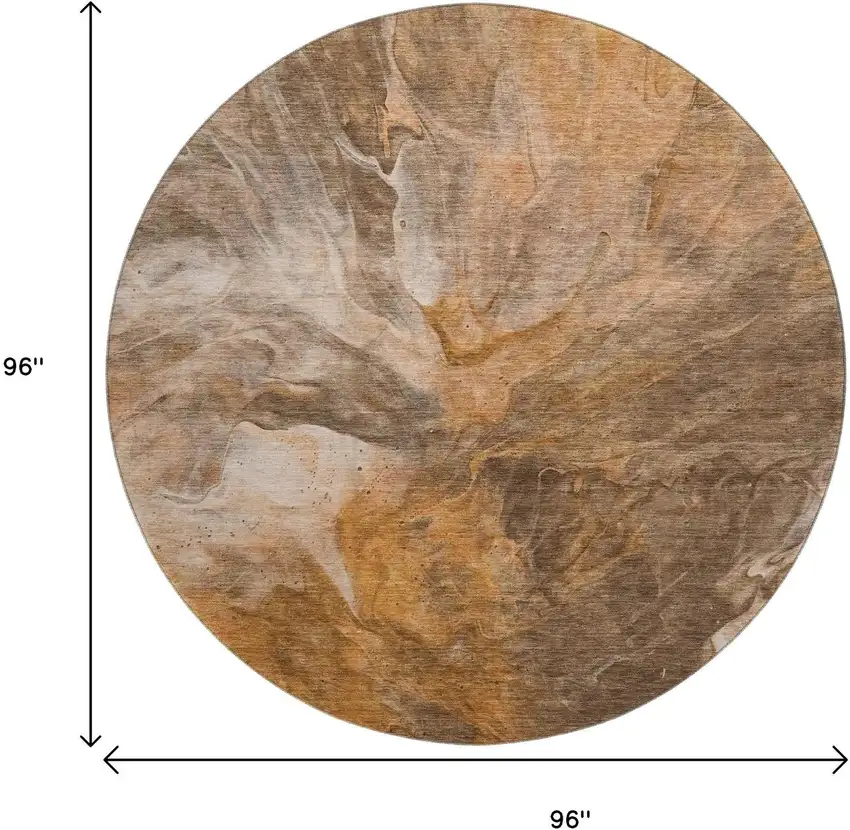 8' Chili Red Ivory And Copper Abstract Washable Round Rug With UV Protection Photo 3