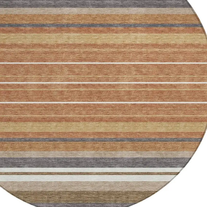 8' Chili Red Ivory And Gold Round Striped Washable Indoor Outdoor Area Rug Photo 6