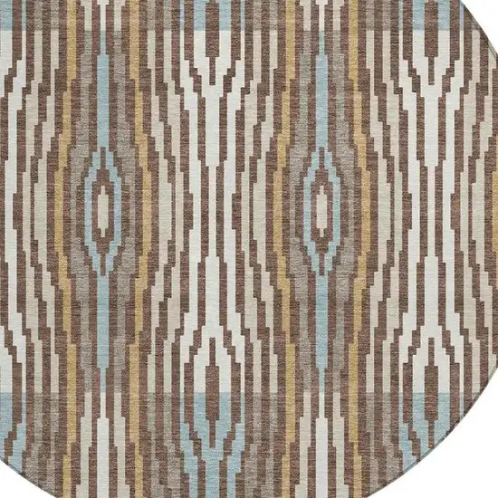 8' Chocolate And Aqua Round Abstract Washable Indoor Outdoor Area Rug Photo 3