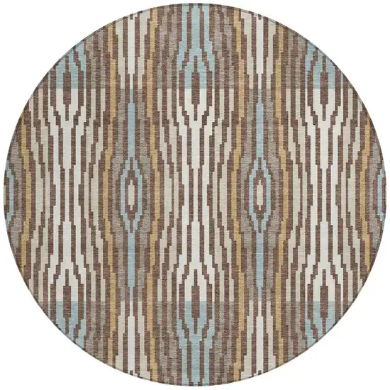 8' Chocolate And Aqua Round Abstract Washable Indoor Outdoor Area Rug Photo 2