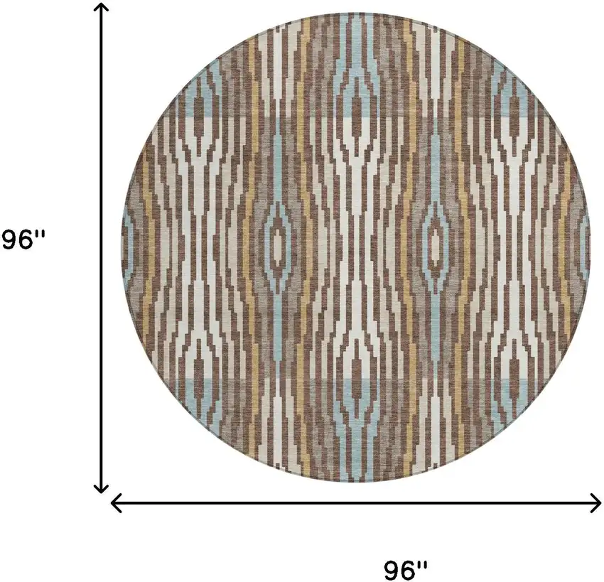 8' Chocolate And Aqua Round Abstract Washable Indoor Outdoor Area Rug Photo 8