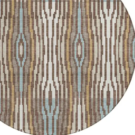 8' Chocolate And Aqua Round Abstract Washable Indoor Outdoor Area Rug Photo 4