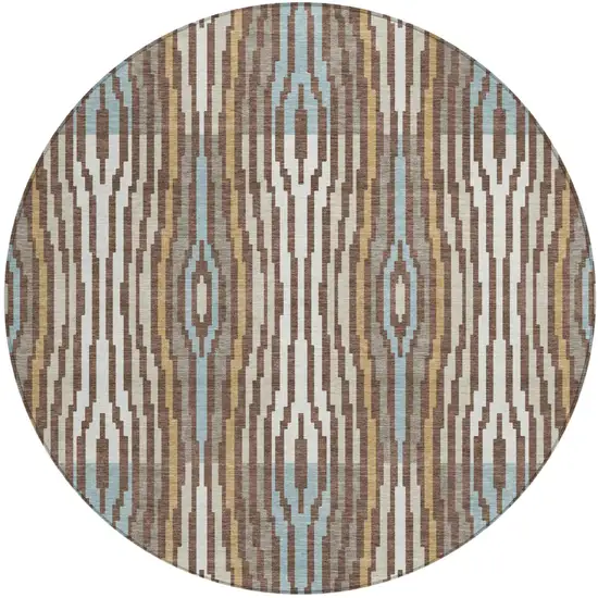 8' Chocolate And Aqua Round Abstract Washable Indoor Outdoor Area Rug Photo 5