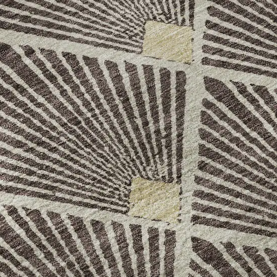 8' Chocolate And Beige Abstract Geometric Washable Round Rug With UV Protection Photo 9