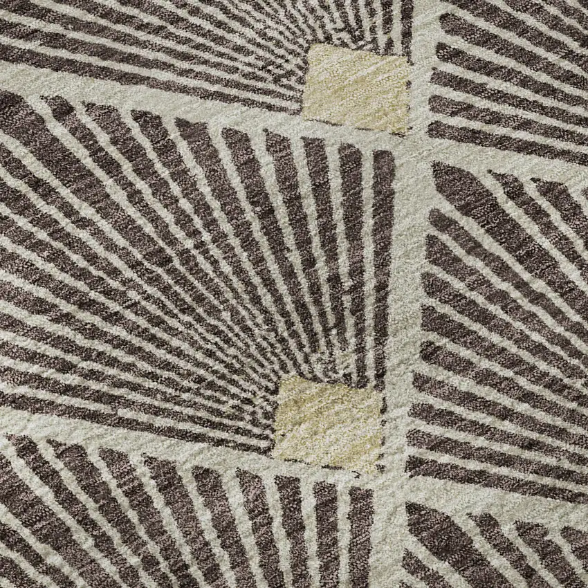 8' Chocolate And Beige Abstract Geometric Washable Round Rug With UV Protection Photo 9