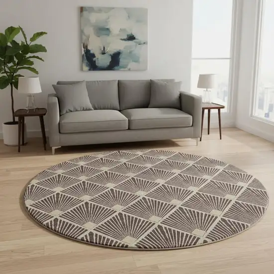 8' Chocolate And Beige Abstract Geometric Washable Round Rug With UV Protection Photo 2