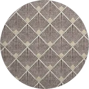 Photo of 8' Chocolate And Beige Abstract Geometric Washable Round Rug With UV Protection