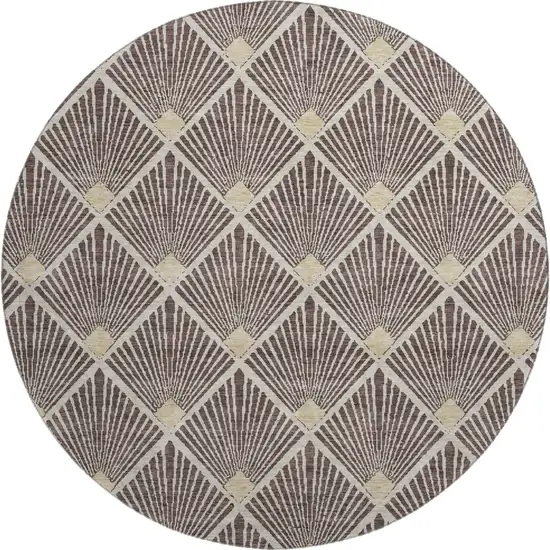 8' Chocolate And Beige Abstract Geometric Washable Round Rug With UV Protection Photo 1