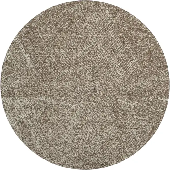 8' Chocolate And Beige Abstract Washable Round Rug With UV Protection Photo 1