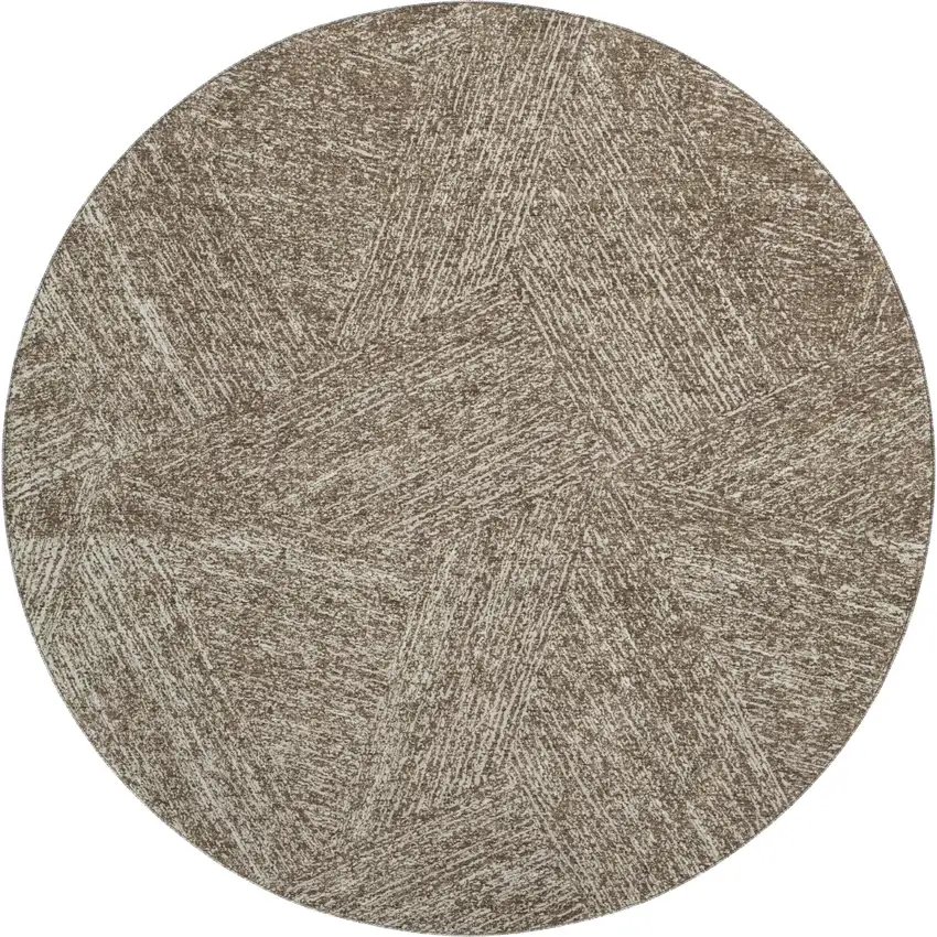 8' Chocolate And Beige Abstract Washable Round Rug With UV Protection Photo 1