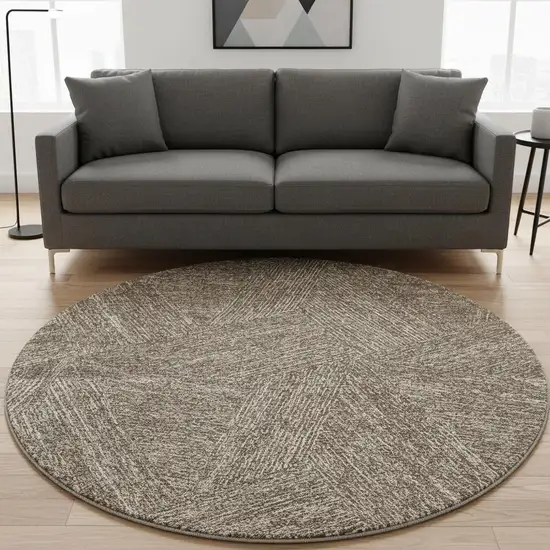 8' Chocolate And Beige Abstract Washable Round Rug With UV Protection Photo 2