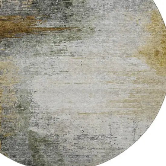 8' Chocolate And Beige Abstract Washable Round Rug With UV Protection Photo 3