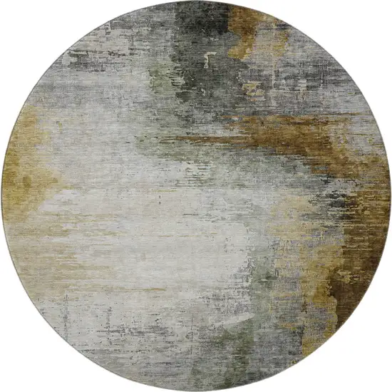 8' Chocolate And Beige Abstract Washable Round Rug With UV Protection Photo 4