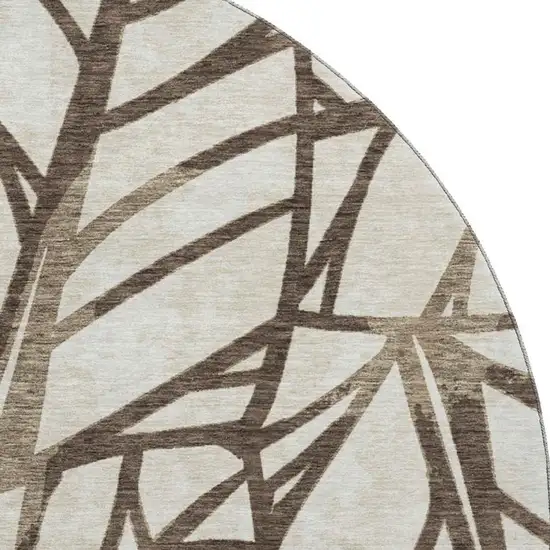 8' Chocolate And Beige Floral Washable Round Rug With UV Protection Photo 4