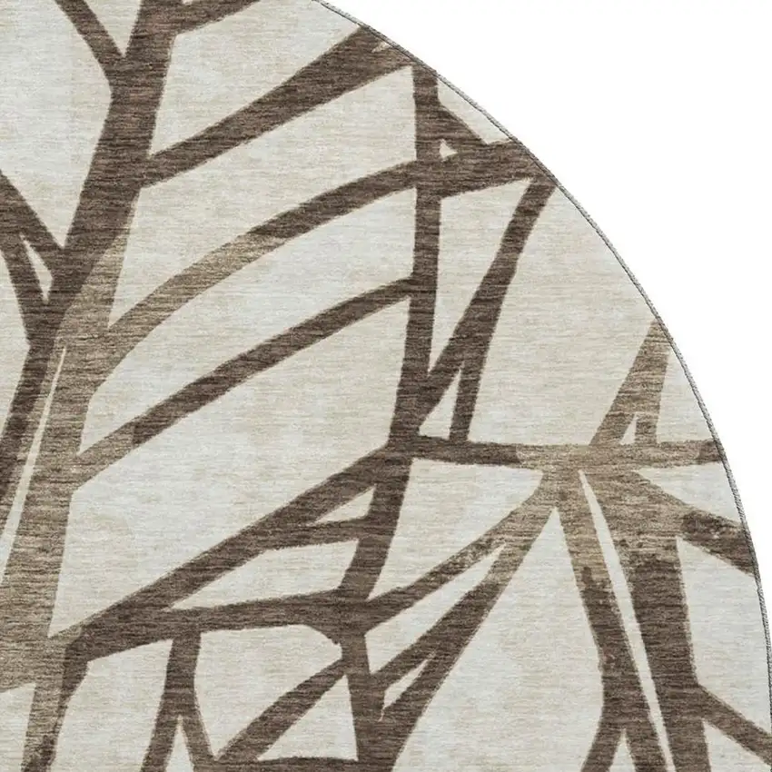 8' Chocolate And Beige Floral Washable Round Rug With UV Protection Photo 4