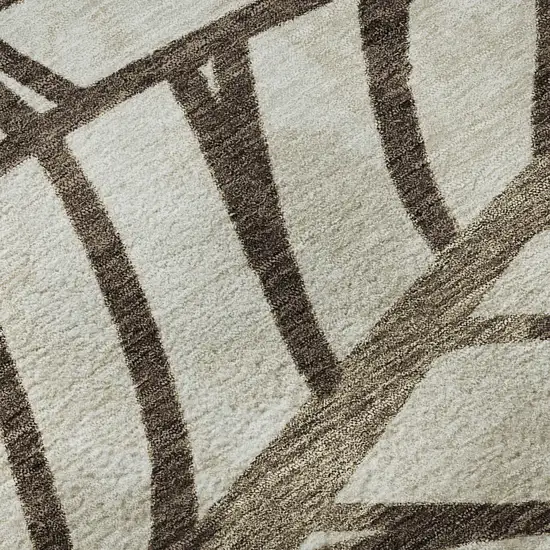 8' Chocolate And Beige Floral Washable Round Rug With UV Protection Photo 9