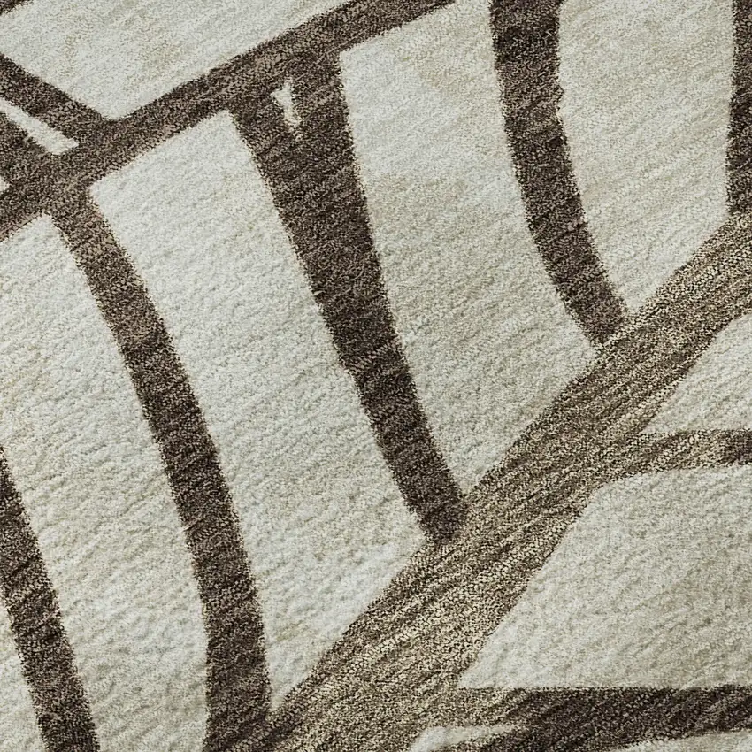 8' Chocolate And Beige Floral Washable Round Rug With UV Protection Photo 9