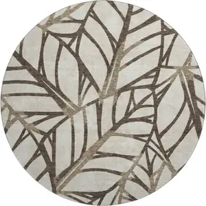 Photo of 8' Chocolate And Beige Floral Washable Round Rug With UV Protection