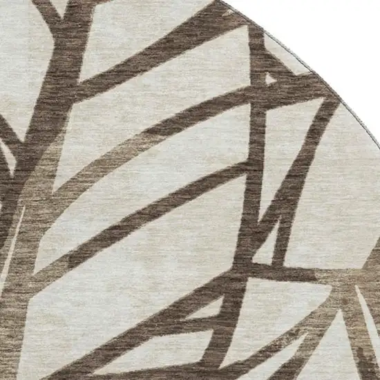 8' Chocolate And Beige Floral Washable Round Rug With UV Protection Photo 3