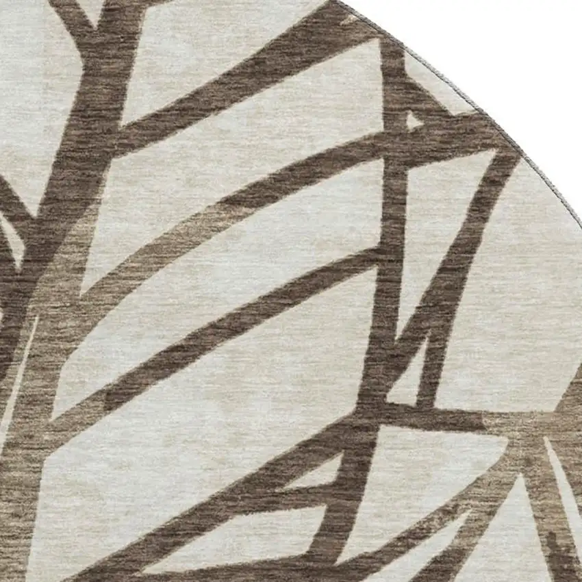 8' Chocolate And Beige Floral Washable Round Rug With UV Protection Photo 3