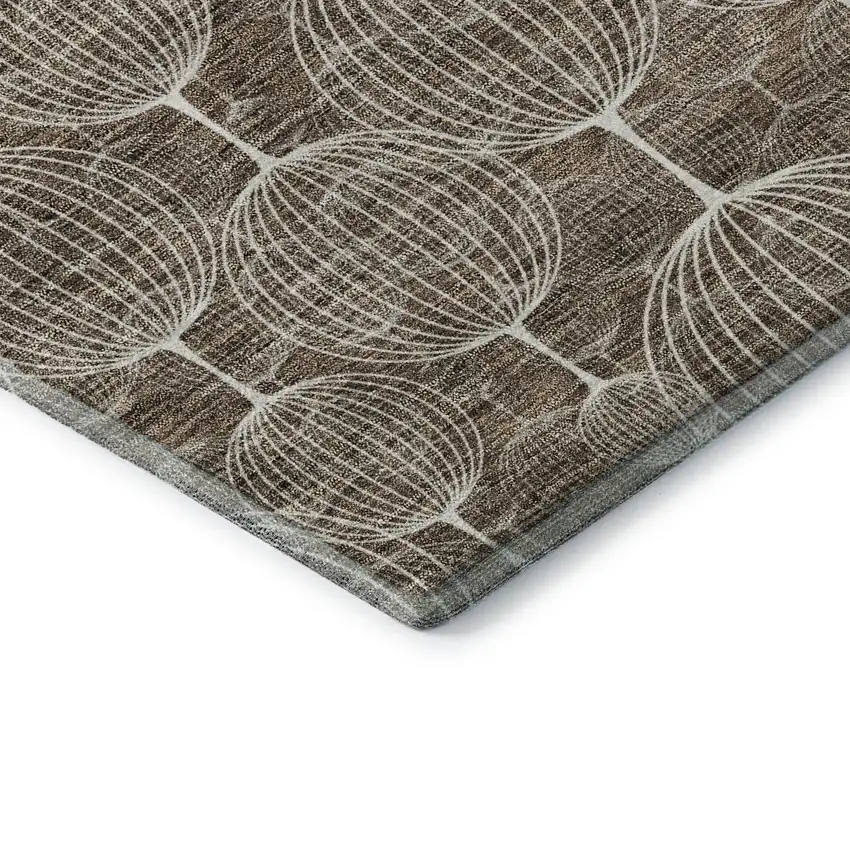 8' Chocolate And Beige Geometric Washable Round Rug With UV Protection Photo 7