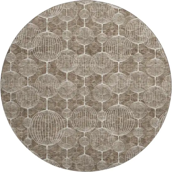 8' Chocolate And Beige Geometric Washable Round Rug With UV Protection Photo 1