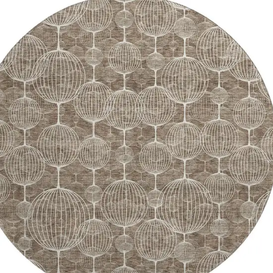 8' Chocolate And Beige Geometric Washable Round Rug With UV Protection Photo 4