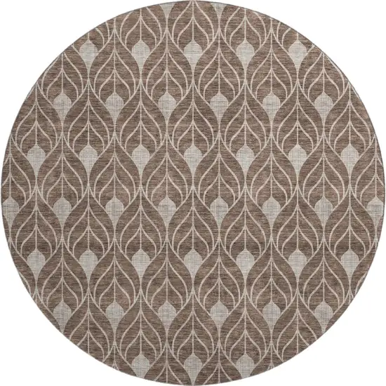 8' Chocolate And Beige Geometric Washable Round Rug With UV Protection Photo 1