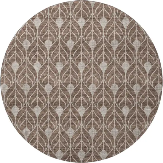 8' Chocolate And Beige Geometric Washable Round Rug With UV Protection Photo 2