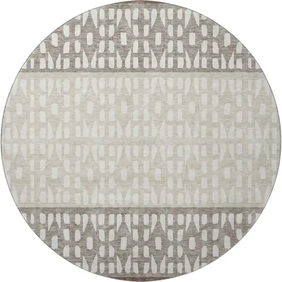 8' Chocolate And Beige Geometric Washable Round Rug With UV Protection Photo 3