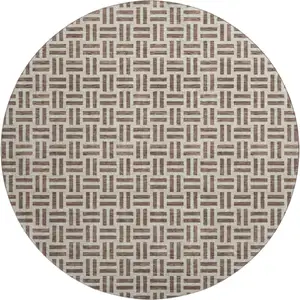 Photo of 8' Chocolate And Beige Geometric Washable Round Rug With UV Protection