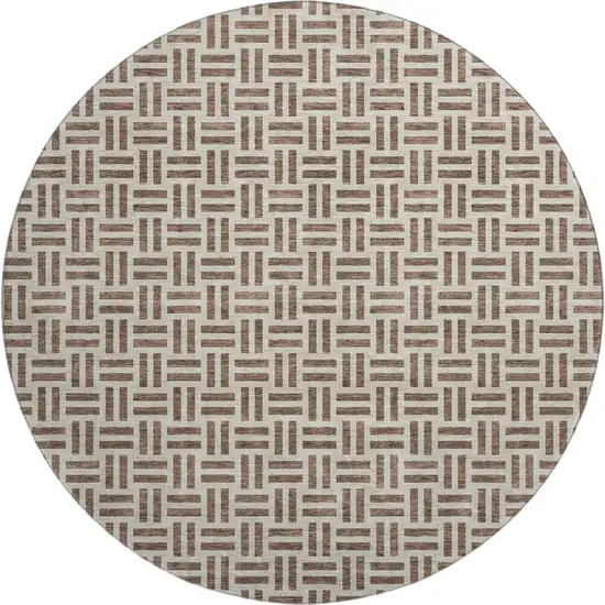 8' Chocolate And Beige Geometric Washable Round Rug With UV Protection Photo 1