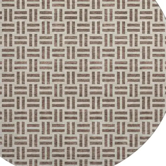 8' Chocolate And Beige Geometric Washable Round Rug With UV Protection Photo 2