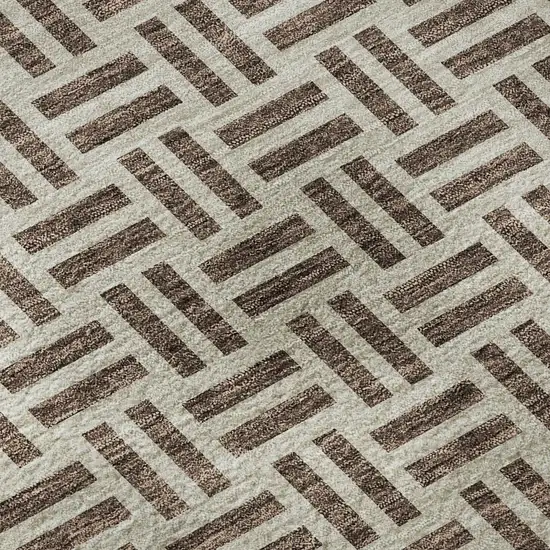 8' Chocolate And Beige Geometric Washable Round Rug With UV Protection Photo 8