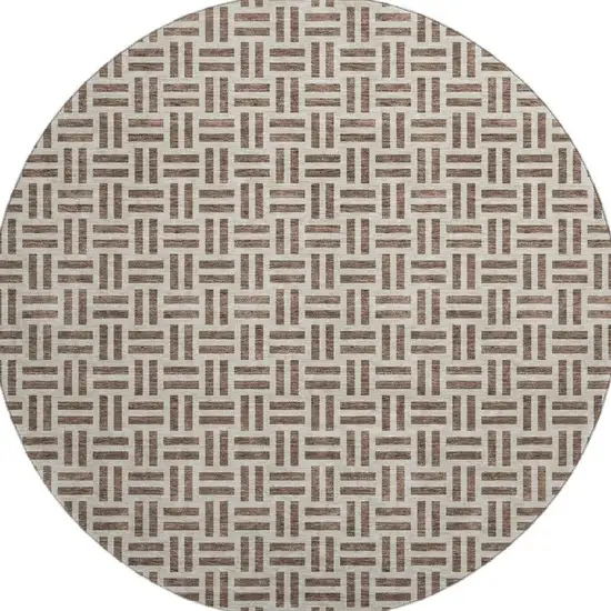 8' Chocolate And Beige Geometric Washable Round Rug With UV Protection Photo 3