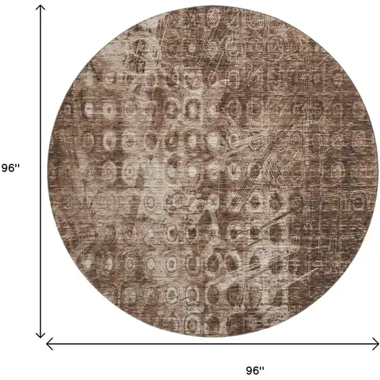 8' Chocolate And Beige Ikat Washable Round Rug With UV Protection Photo 9