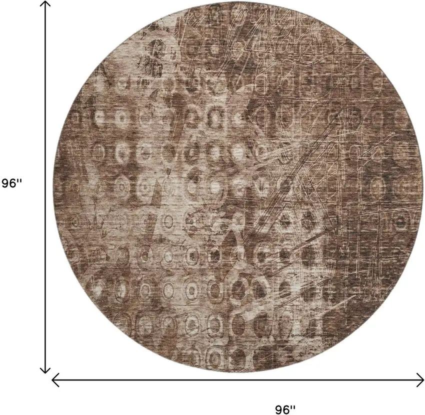 8' Chocolate And Beige Ikat Washable Round Rug With UV Protection Photo 9