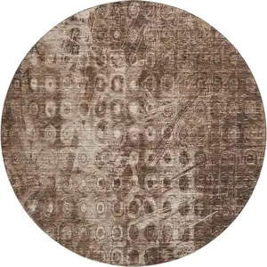 Photo of 8' Chocolate And Beige Ikat Washable Round Rug With UV Protection